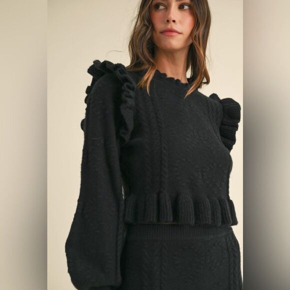 998. RUFFLE KNIT TOP AND SKIRT SET (FLORAL BEIGE) - Picture 7 of 8